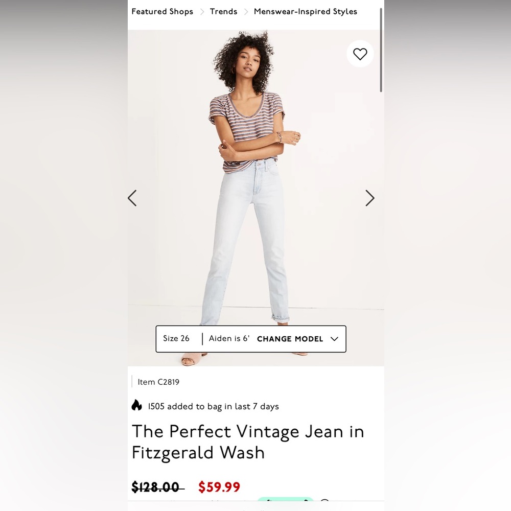 Madewell The Perfect Vintage Jean in Fitzgerald Wash